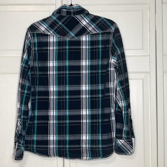BKE Men’s Western Snap Up Plaid Shirt Black and Blue Size Small Standard Fit - Picture 6 of 7